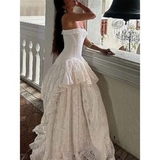 Elegant Strapless Wedding Dress Corset Layered Beaded Sequins Lace Bridal Gown