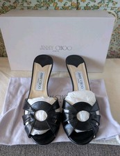 Jimmy Choo black leather Kitten Heels peep-toe Mules Size 37