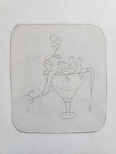 1980's Vintage Tattoo Flash Acetate 3x4 Drunk Mouse Martini Glass Cherry