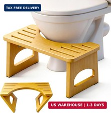 Foldable Toilet Stool 7" Bamboo Squat Stool, Collapsible Non-Slip Bathroom Foots
