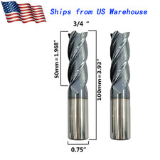 2 PCS 4 FLUTE 3/4" END MILL SOLID CARBIDE TIALN COATED X 2 X 4 CNC BIT