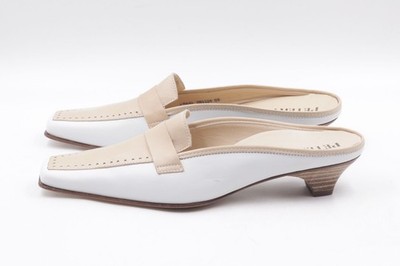 PETER KAISER Damen Pantoletten Sandalen EU 38,5 UK 5,5 Weiß Beige Voll Leder NEU