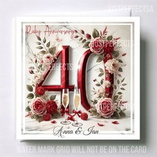 Ruby Wedding Anniversary Card 40th Personalised with Printed Number & Flowers