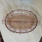 Large 12” Pink Depression Glass Vintage Handled Divided Relish Serving Dish