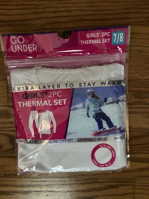 NWT Go Under Girls Youth 2 piece Thermal Set Base Layer  Set - Sz 7/8  White $39