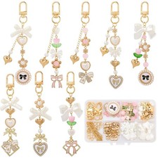 1 156Pcs DIY 8 Sets Keychain Making Kit Bows Key Chain Charm Bead Kit Bowknot...