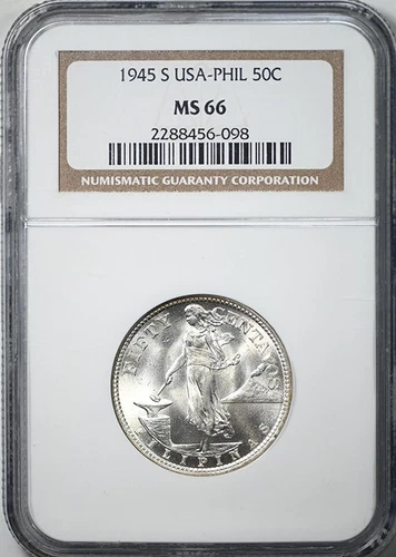 1945-S USA Philippines 50C Centavos NGC MS66