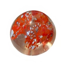 Orange and White Paper Weight Hand Blown Art Glass Swirl