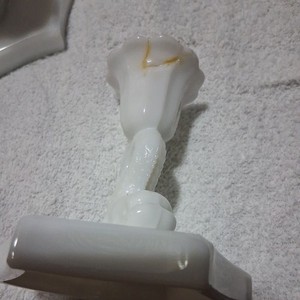 Pair Of Westmoreland Milk Glass Koi Fish Pillar Candle Holders 