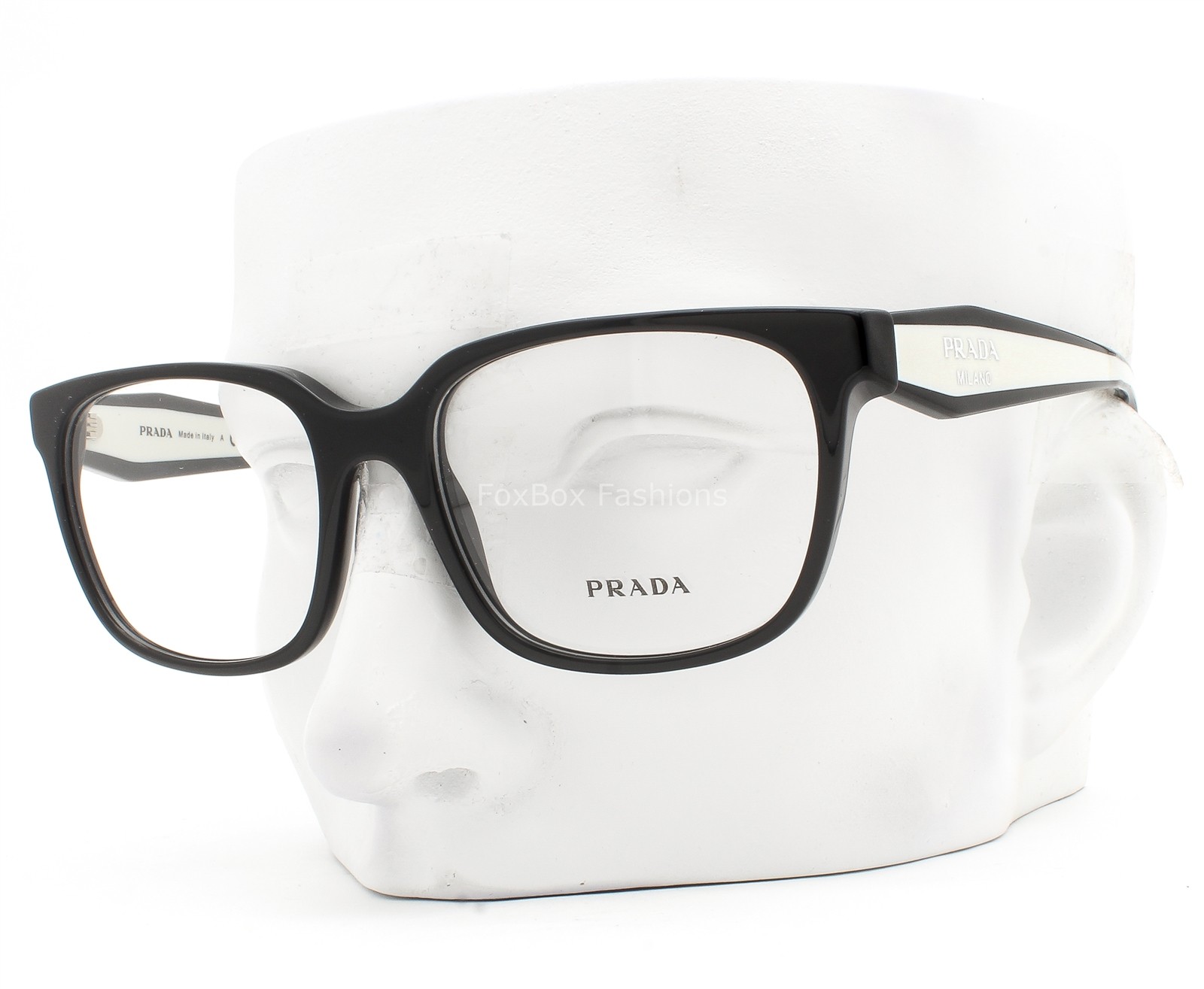 Prada Eyeglasses Glasses VPR 17Z 1AB-1O1 Polished Black on White 54mm with Case