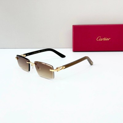 Cartier CT0582S Wood Temple Gold Gradient Rimless Sunglasses New w/ Box