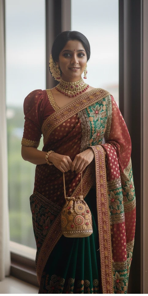 Used Indian Saree Party Wear Wedding Sari Bollywood Ethnic Pakistani - Image 2 of 4