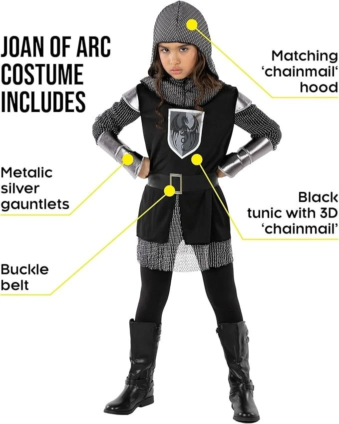 Disfraz de Caballero Medieval para Niñas Santa Juana de Arco Guerrero Cazadora Traje 4 - 14 años Foto 2 de 4