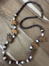 Vintage African Safari Carved Wooden Elephants And Beads Necklace 30”