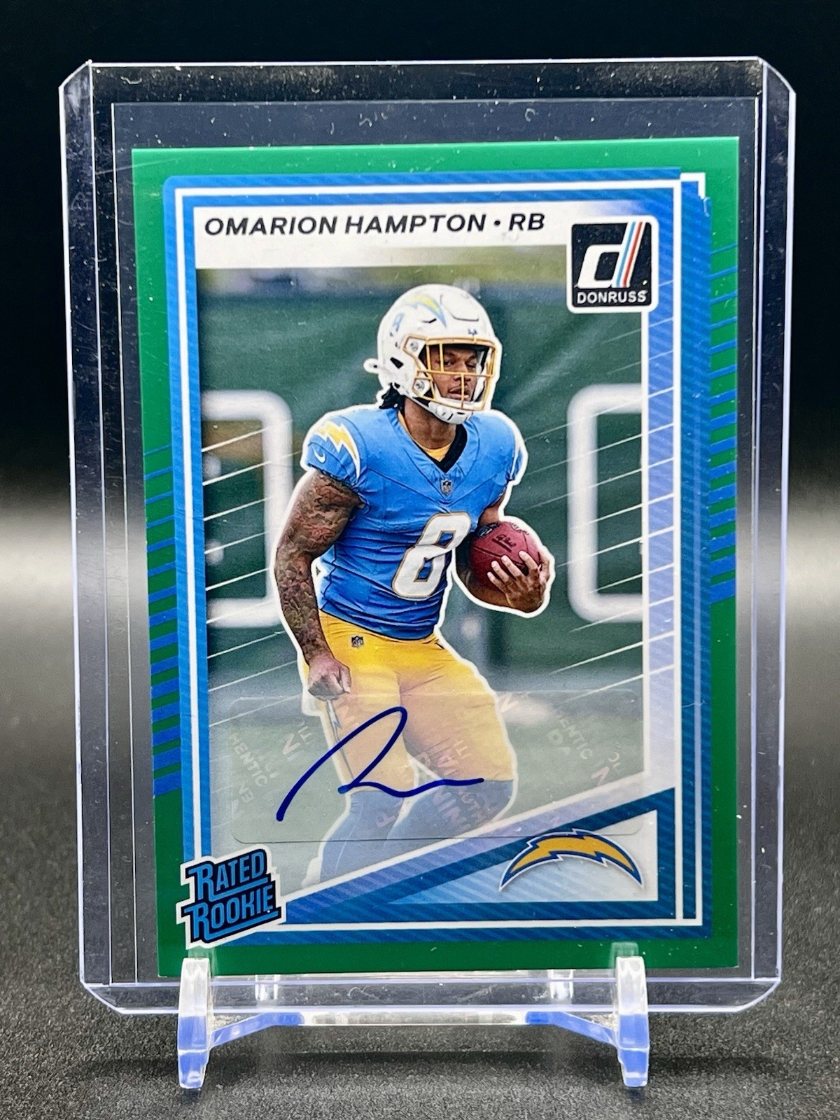 2025 Panini Donruss Omarion Hampton AUTO Rated Rookie Green Press Proof #303 🔥