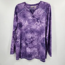 LOGO Lori Goldstein 3/4 Sleeve Printed Tunic Top Womens Size Large Purple 