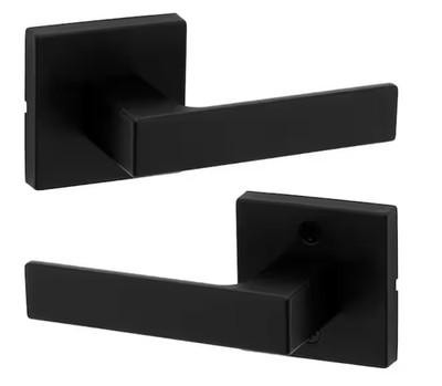 Kwikset Singapore Square Matte Black Hall/Closet Door Handle with Microban