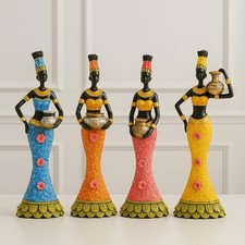 4er Set lebendige afrikanische Frauen Figuren Wohndeko Statue
