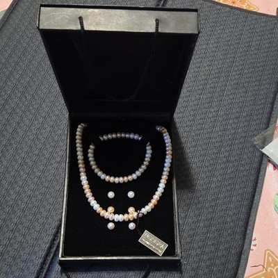Honora Signed Multicolor Round Pearl Jewelry Set Necklace Bracelet Earrings