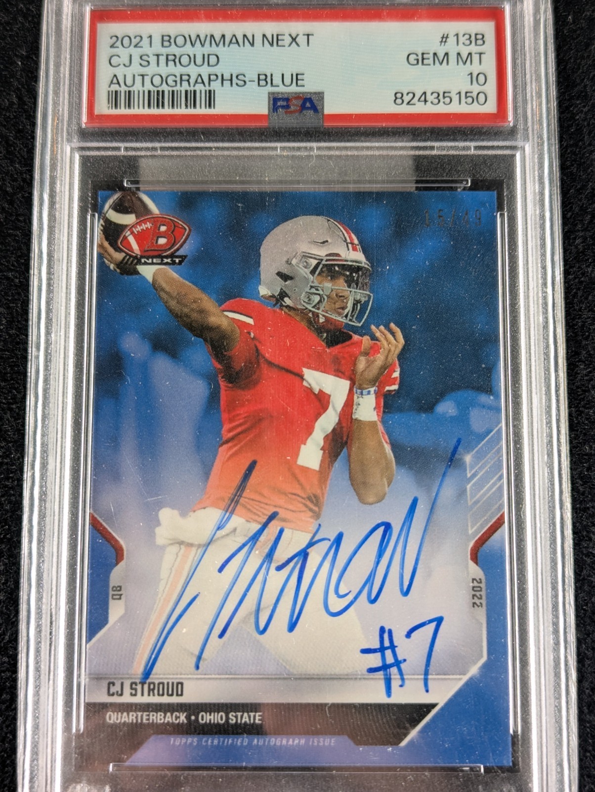 2021 Bowman Next CJ Stroud Blue Autograph 15/49 PSA 10 Rare Auto On Card📈