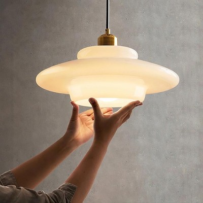 Nordic Flying Saucer Glass Hanging Ceiling Light Metal Gold Chandelier Island
