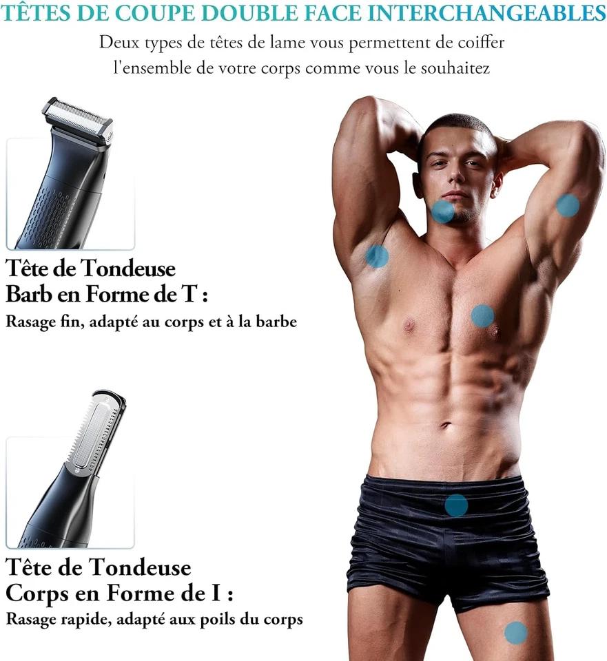 Tondeuse Corps Homme Tondeuse Intime Homme Autonomie de 100 mins Rasoir - Photo 2/4