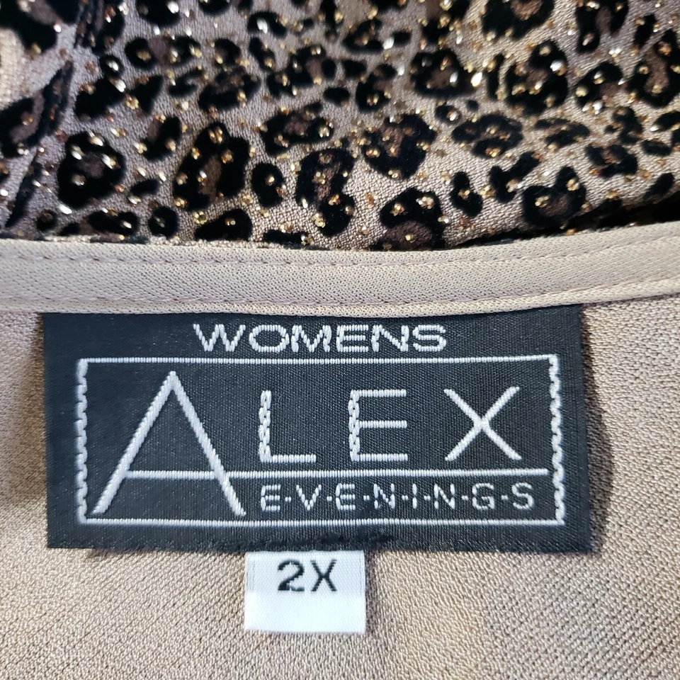De Colección Alex Evenings Top 2X Brillante Leopardo Capucha Cuello Redondo Dorado Brillo Cóctel Foto 2 de 4
