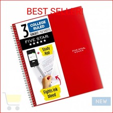 Five Star Spiral Notebook  Study App, 3 Subject, College Ruled Paper, 8-1/2" x