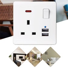 13A Single Wall Plug Socket 1 Gang with 2 USB Charger Port Electrical Sockets x1