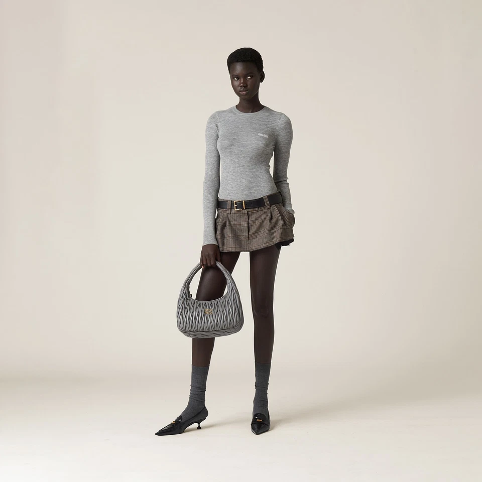 Suéter Miu Miu Gris Cachemira y Seda Acanalado Tejido Talla XS Foto 3 de 4