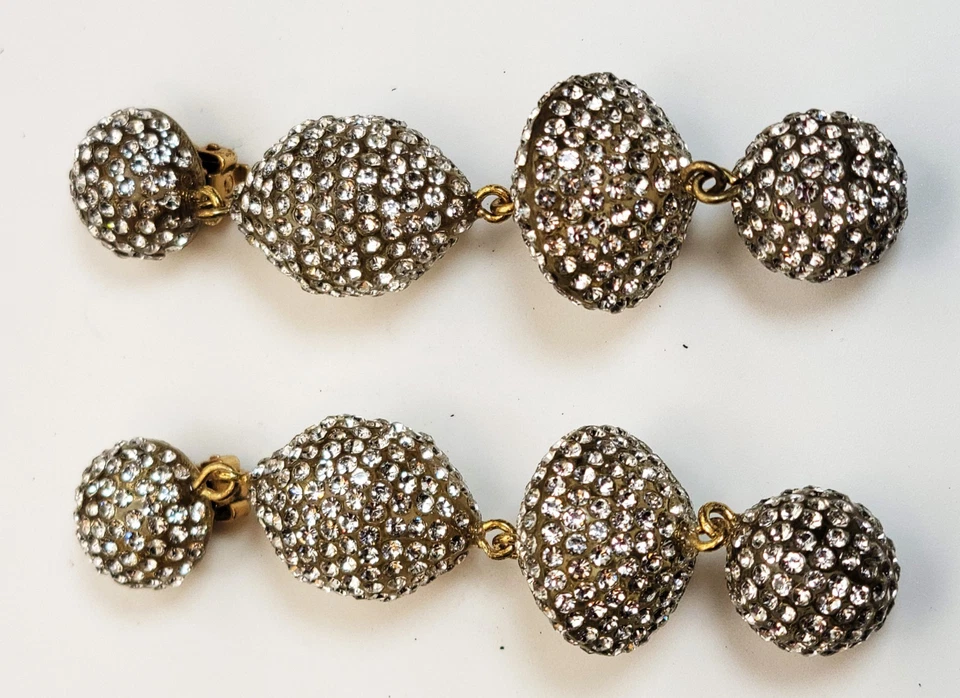 Firmato J Girocollo Color Argento Pendente Clear Strass 8.3cmlong Clip Orecchini - Immagine 2 di 4