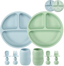 Silicone Baby Feeding Set 2 Pack Silicone Divided Suction Plate and 2 Pack Tiny
