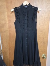 Forever 21 Dress Womens Small Black Swiss Dot Ruffle Mock Neck Sleeveless Midi