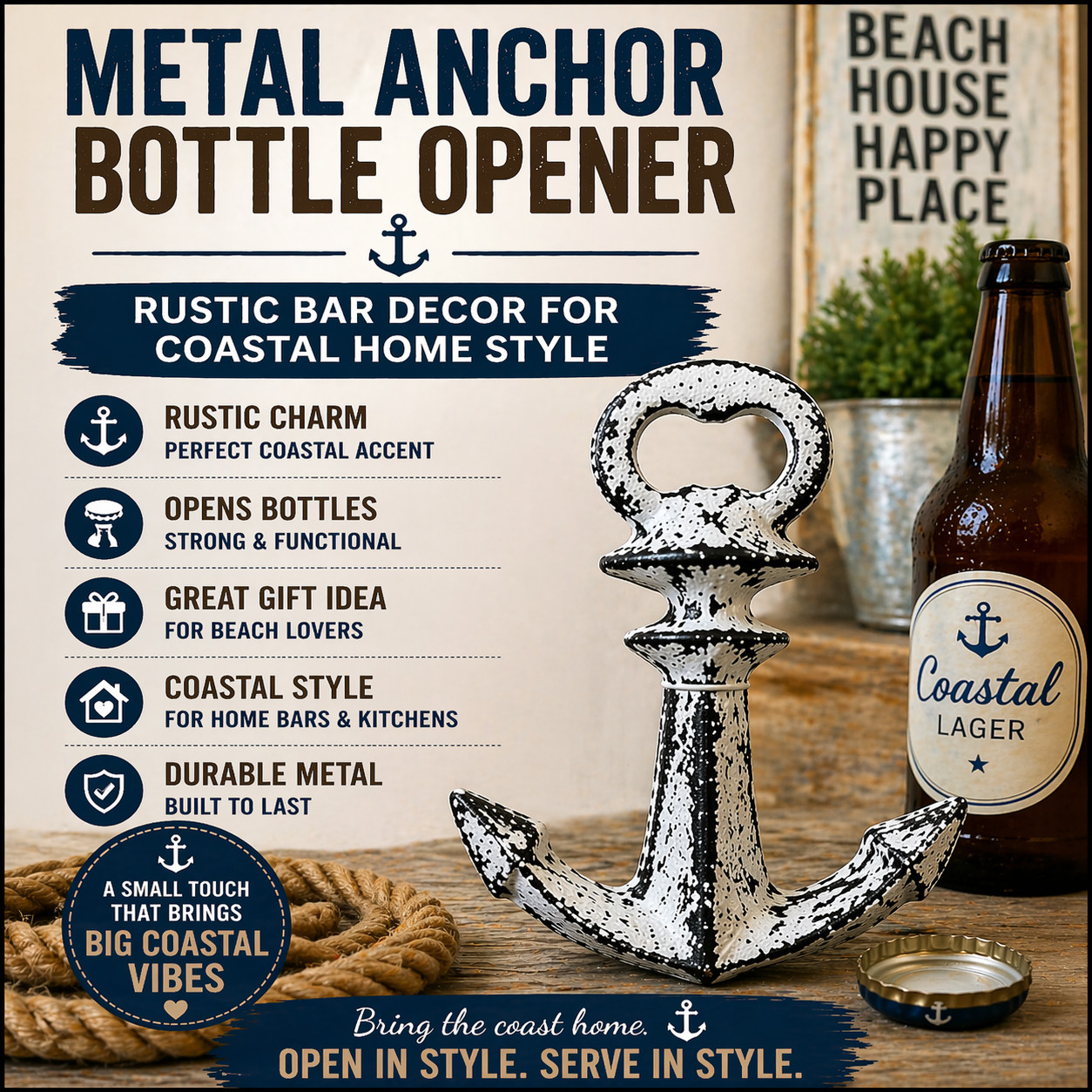 Cast Iron Anchor Bottle Opener Nautical Rustic Metal Bar Gif