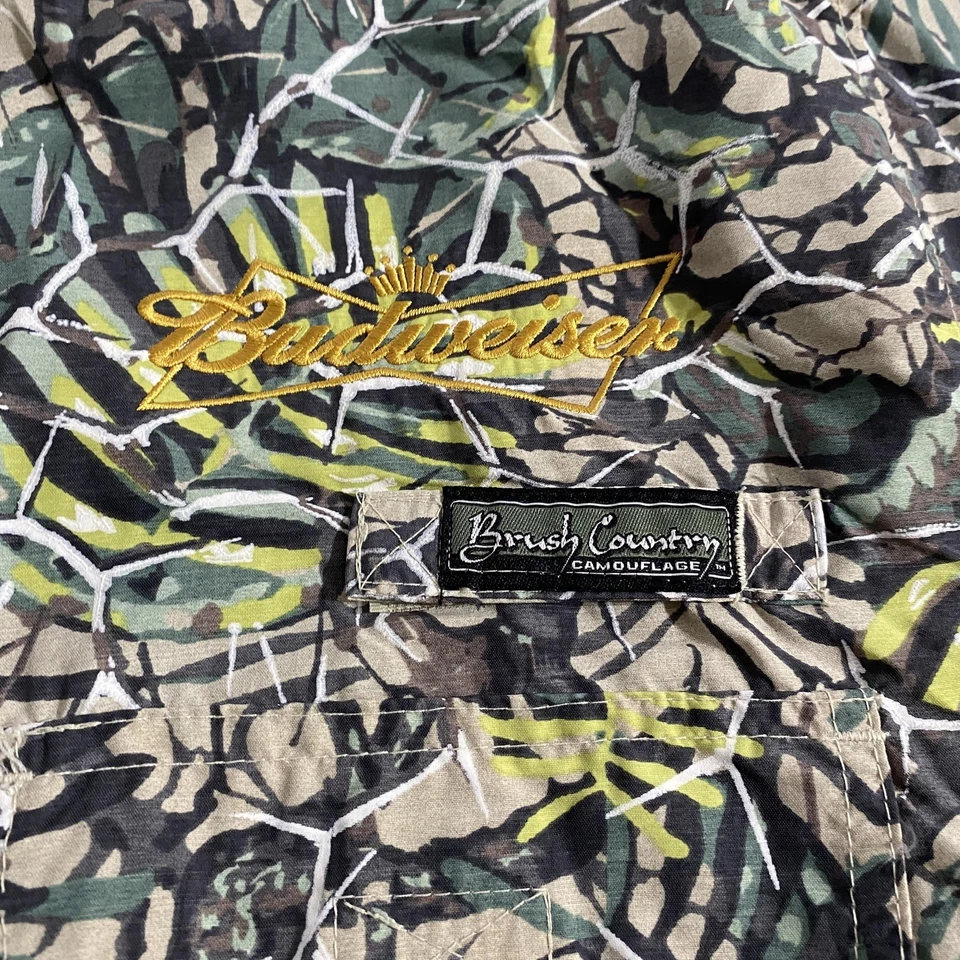 Camisa camuflada Budweiser Brush Country masculina 2XL verde caça Texas Trophy LS - Imagem 4 de 4