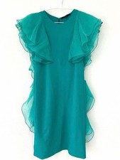 USED GUCCI SLEEVELESS SHEER FRILL DRESS GREEN SIZE GOOD