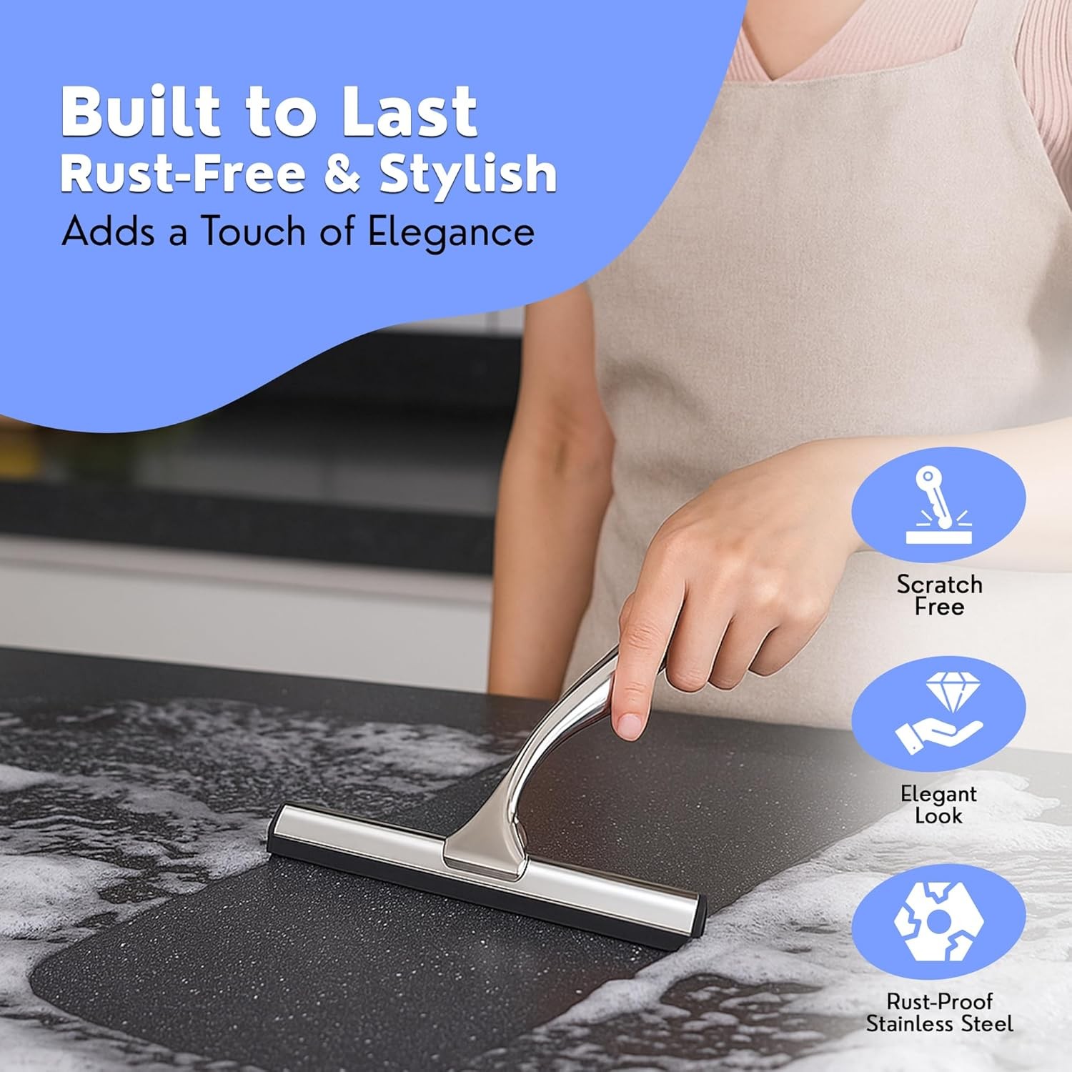 Shower Squeegee for Glass Doors, Stainless Steel Squeegee for Shower Glass