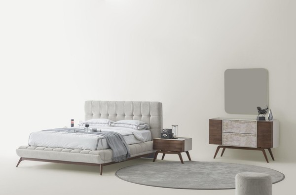 MöBel Bett Konsole Schminktisch Modern Weiß Braun Elegant Hocker-image