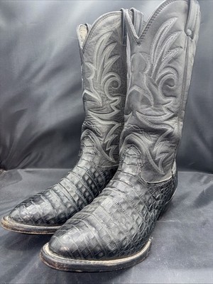 Larry Mahan Leather Alligator Black Cowboy Boots 9 XE Men s Caiman Crocodile