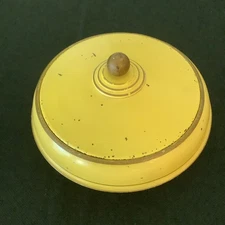 Vintage Metal Sewing Storage Box Three Piece Round Yellow 