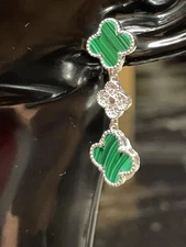 Aretes Clover Trio, Plata 925 , Color Verde , 6.5 Gramos