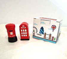 UK London Red Ceramic Salt & Pepper Shakers Telephone Box & Postbox New in Box