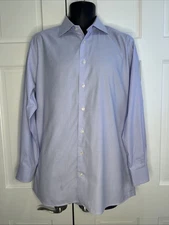 ETON Contemporary Fit Dress Shirt 42/16.5 Large Cotton Plaid Blue