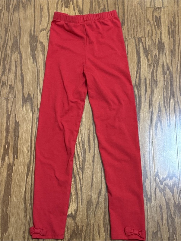 Girls Size 10 COUNTING DAISIES Solid Red Bow Leggings
