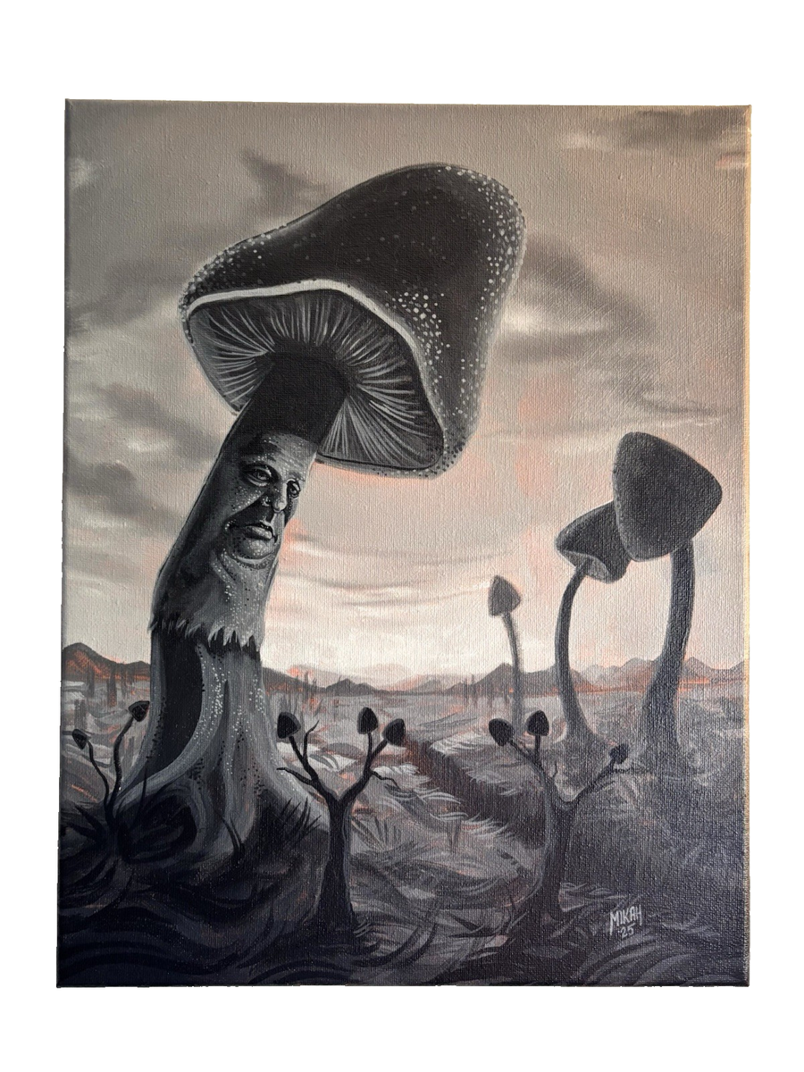 Original Painting 11x14 Art Fantasy Mushroom Surreal Dreamcore