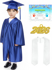 Shiny Kids Graduation Cap and Gown Set with 2026 Tassel plus White Stole Certifi