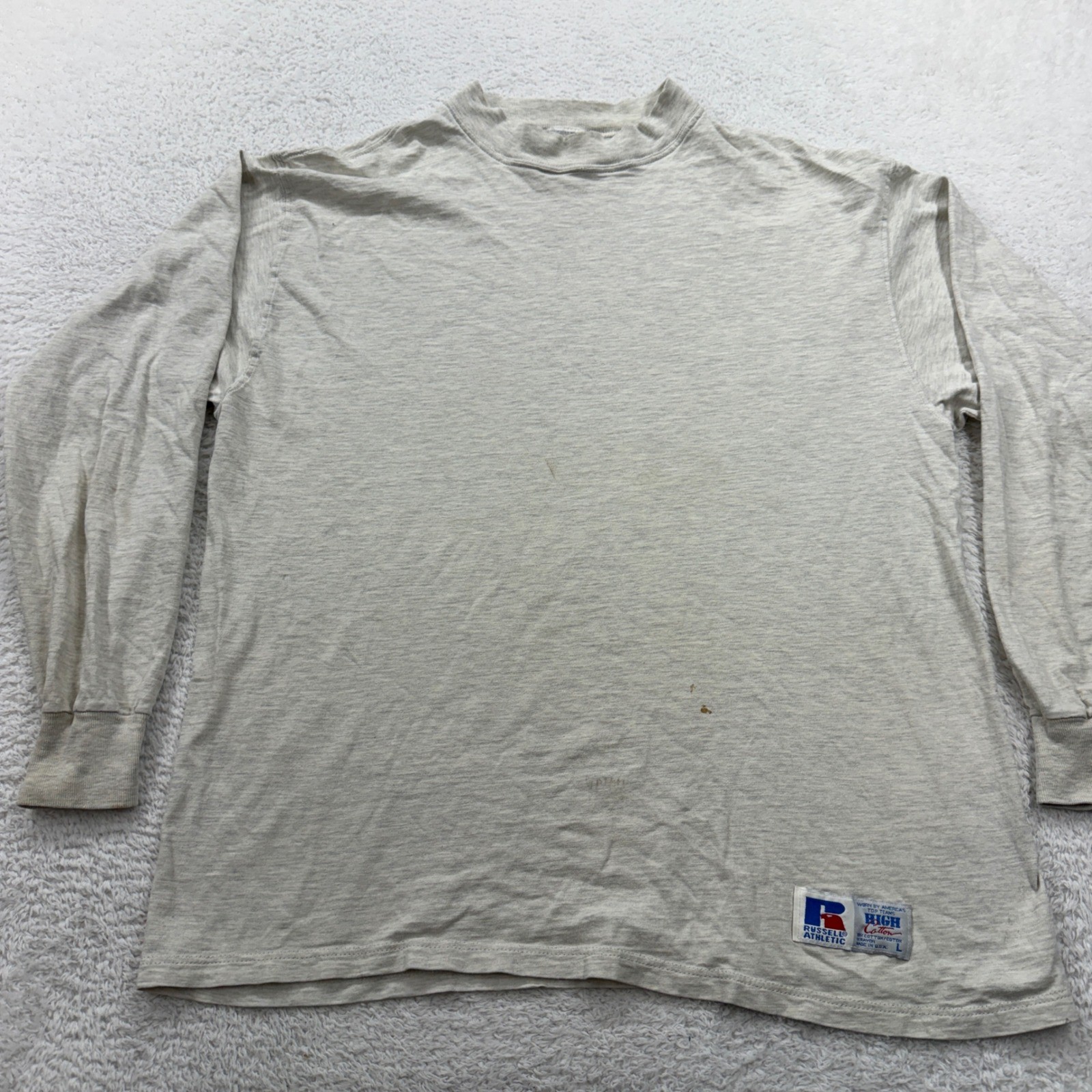 VTG 90s Blank Russell Athletic Mens Long Sleeve T Shirt Gray High Cotton Size L