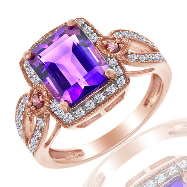 Halo Engagement Ring with Simulated Amethyst and Natural Diamond in 10K Rose Gold-image