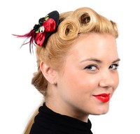 Schleifen Bow Roses Pin Up Feather Headpiece Rockabilly Haarspange