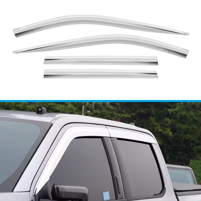 Visera de ventana de coche cromada protector de lluvia parasol para Ford F150 2015-2020 2018 2019 Foto 2 de 4